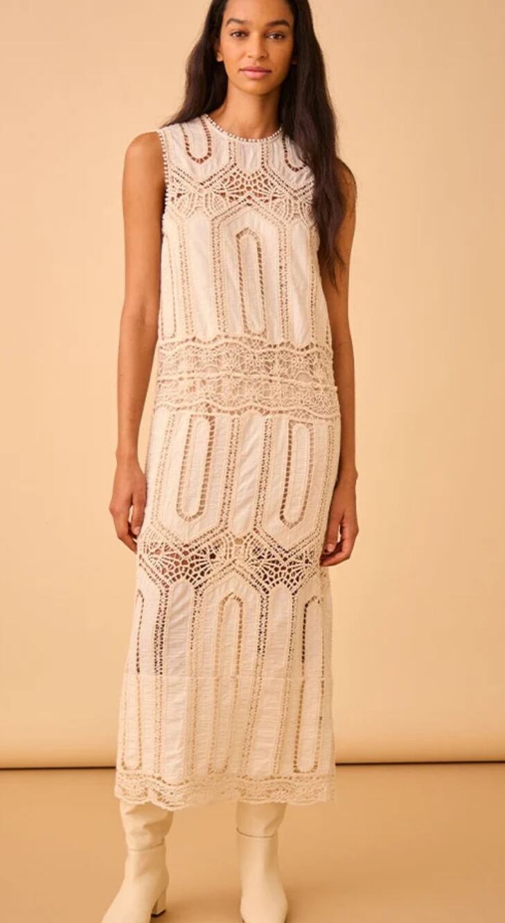 NEW Hunter Bell Stowe Crochet Sleeveless Midi Dress Cream Size: 0
